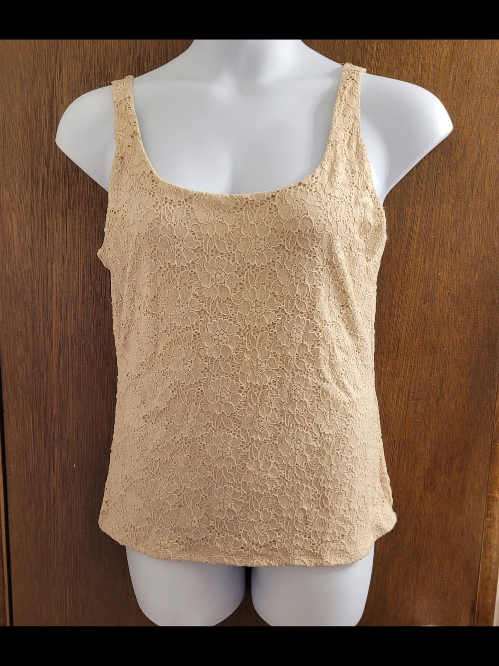 Floral Stretchy Lace Tank Top Tan SZ L Y2K layered coquette Boho Cottagecore